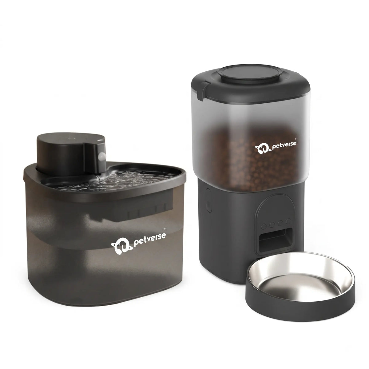 Wireless Water Fountain 2L (Black) & Automatic Pet Feeder