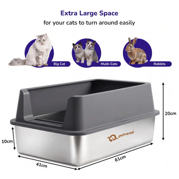 Stainless Steel Cat Litter Box - Size XL – Side Opening