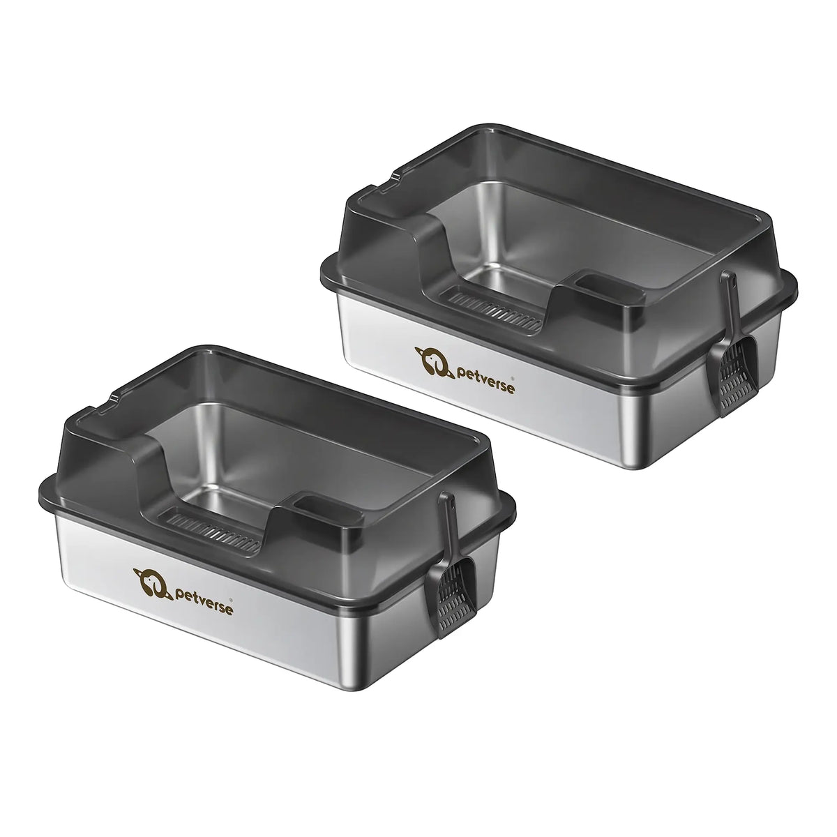 Stainless Steel Cat Litter Box (XL) Center Opening - Pack of 2