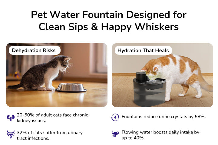 Petverse 2L water fountain helps Hydration, kidney health, and urinary tract care are crucial for your cat’s well-being