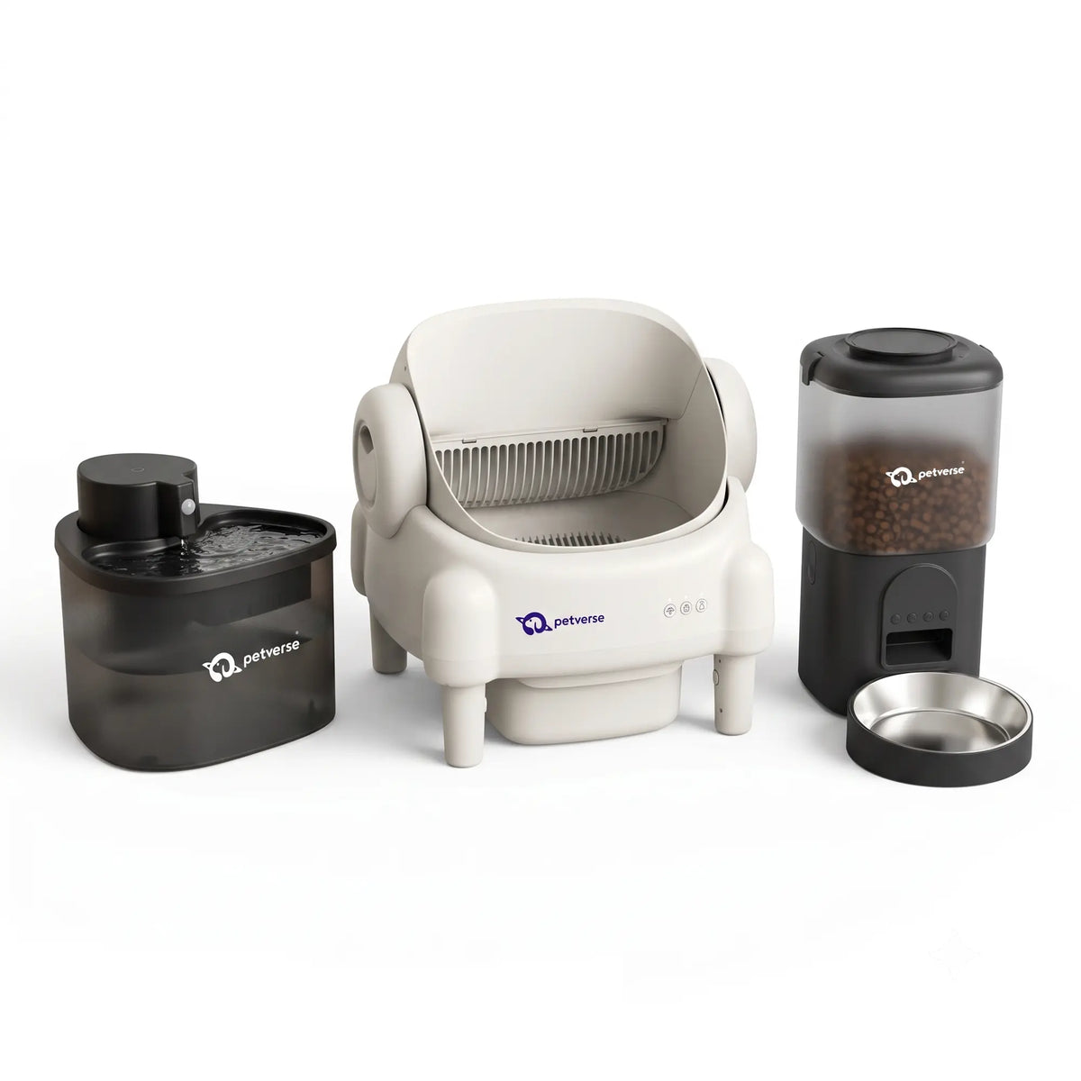 Cat Starter Bundle - 2L Wireless Fountain, Self-Cleaning Litter Box & Automatic Feeder