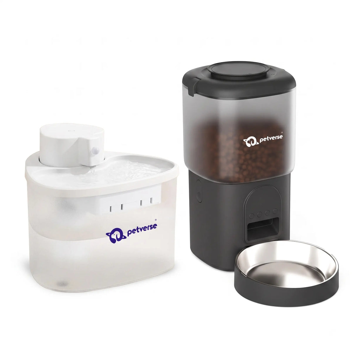 Wireless Water Fountain 2L (White) & Automatic Pet Feeder