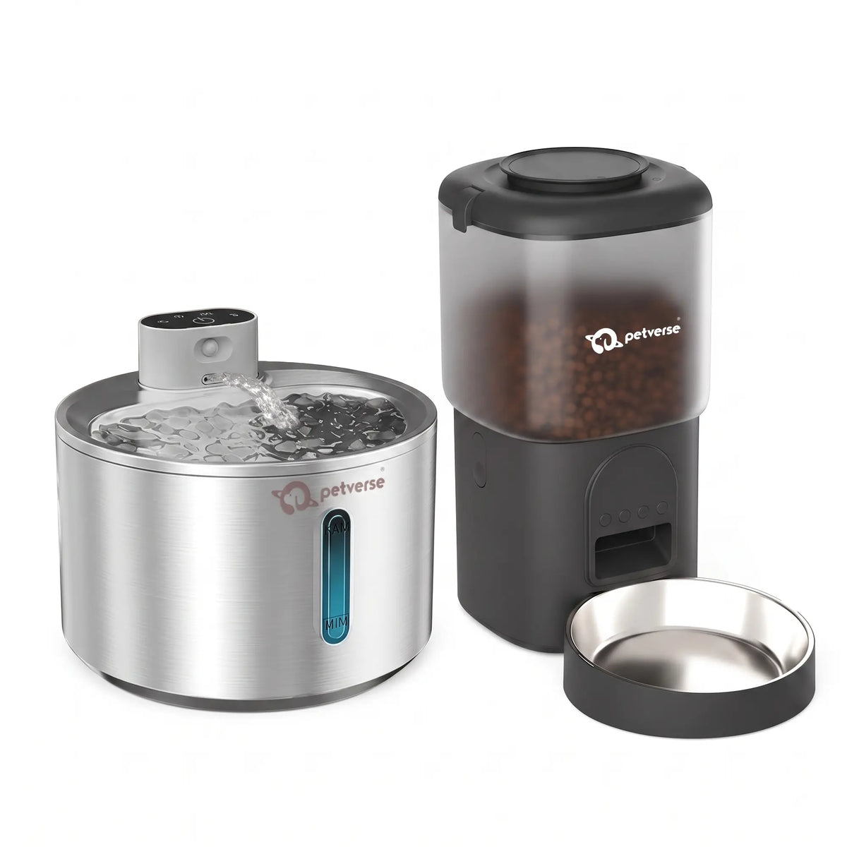 Stainless Steel 4L Fountain & Automatic Pet Feeder