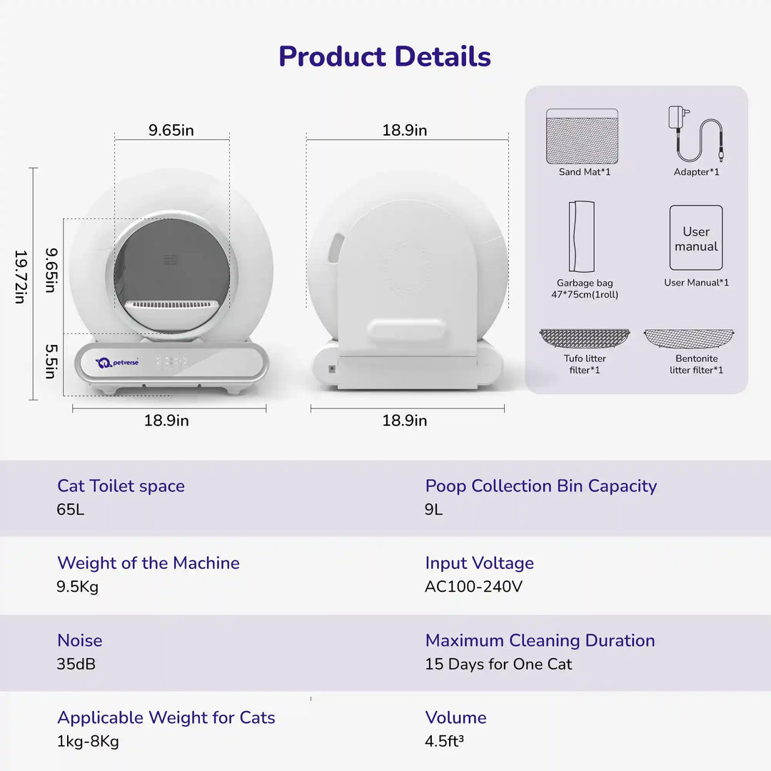 Graphic showing compatible cat litter types for an automatic litter box with tofu, mixed, bentonite, and mineral litter samples