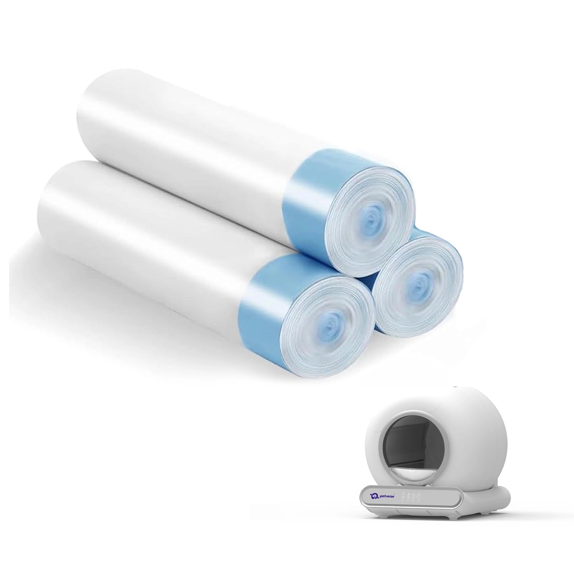 Roll of automatic litter garbage bags with text hinting at easy cleanup and pet waste disposal.