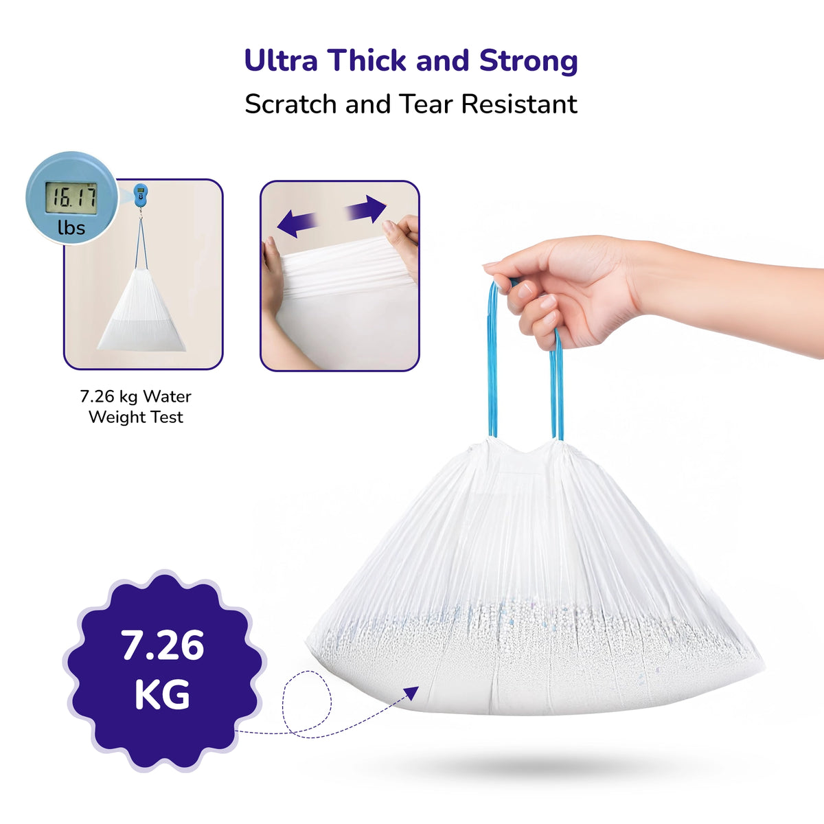 Automatic litter bag refill rolls with pet waste icons and packaging details shown on a plain background.
