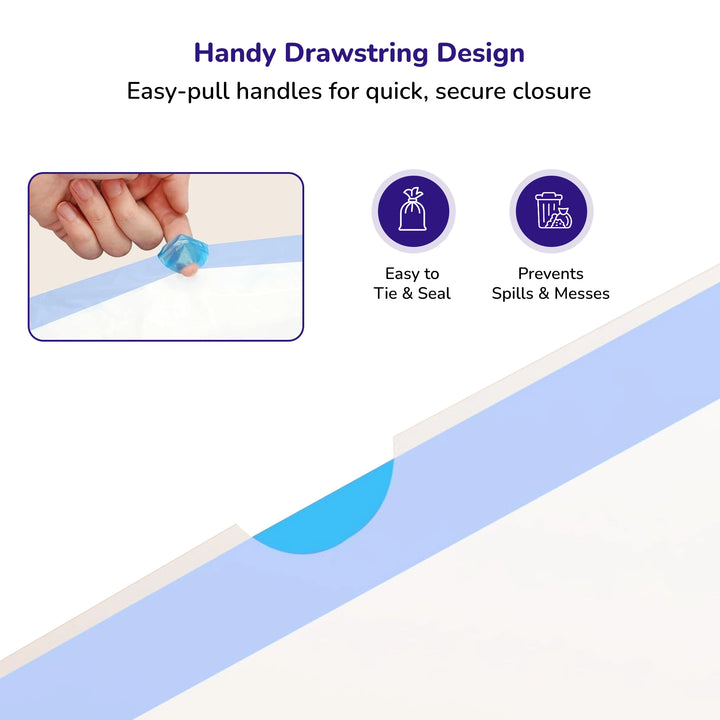 Close‑up of automatic litter bag rolls with packaging label and pet waste icons on a plain background.