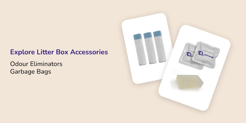 Cat litter odor eliminator powder container with measuring scoop shown on a white background.