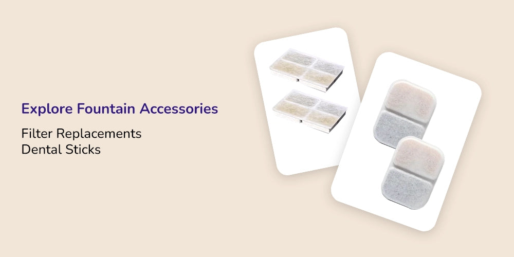 Replacement pet water fountain filter cartridge shown upright on white background.