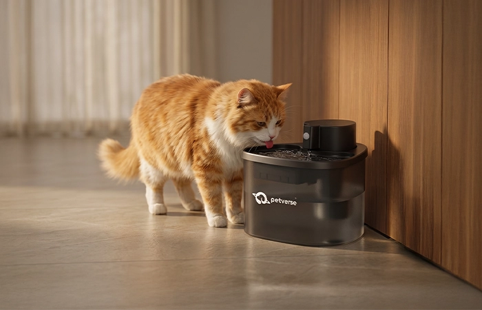Cat drinking from a Wireless Pet Water Fountain