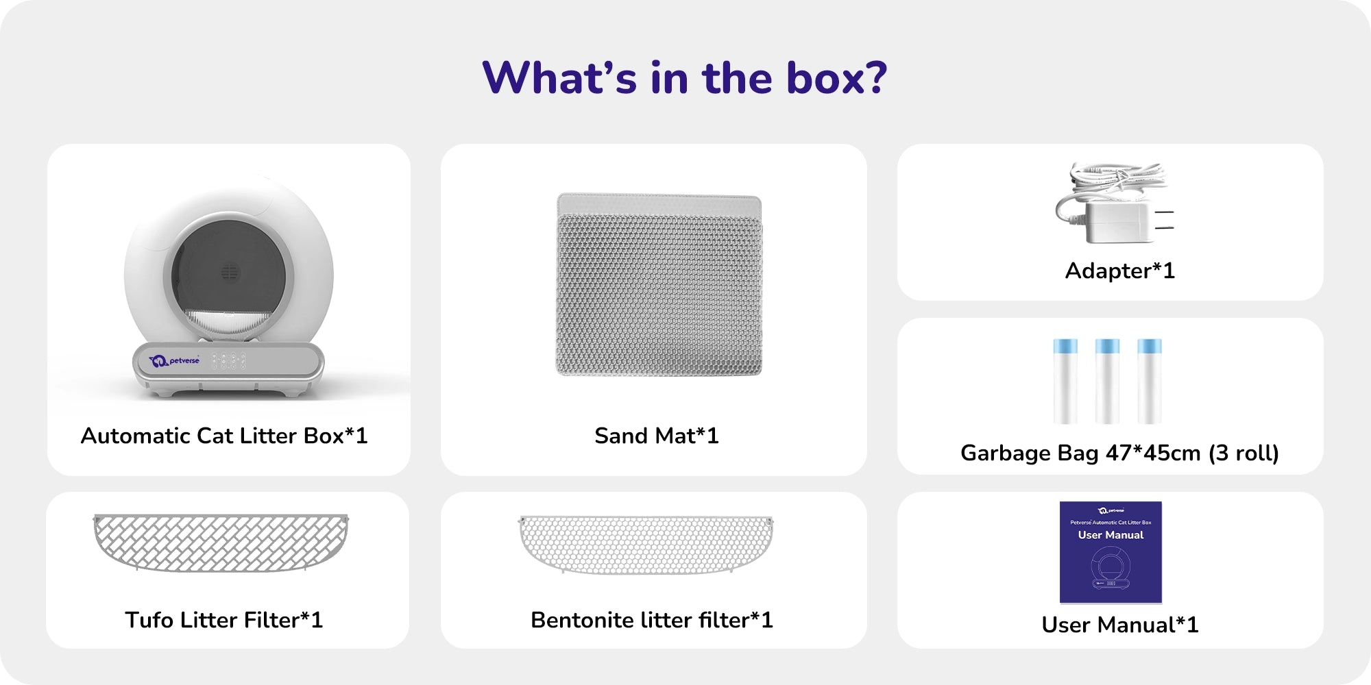Automatic cat litter box kit showing the box contents