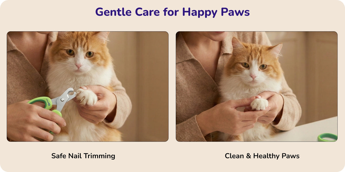 Gentle pet nail trimming promoting safe, clean, and healthy paws for happy pets