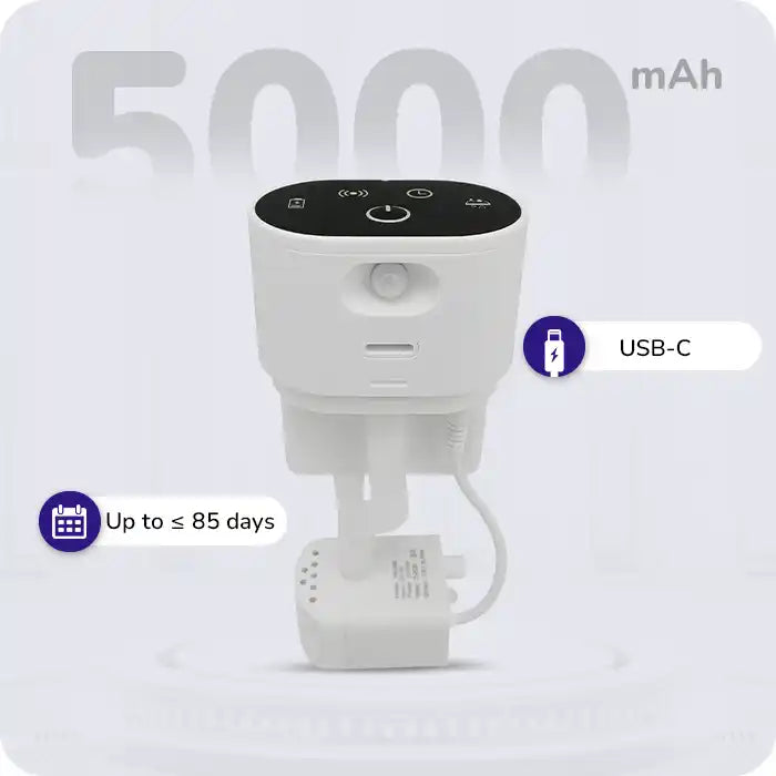 White electronic device with charging cable on a light gray background, featuring '5000mAh' text.