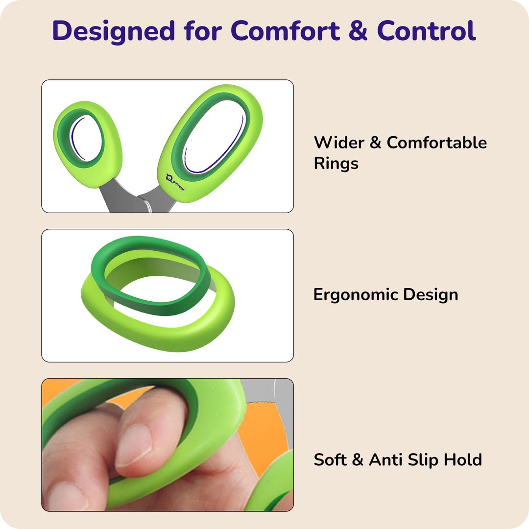 Green ergonomic pet nail scissors with soft anti‑slip handles.