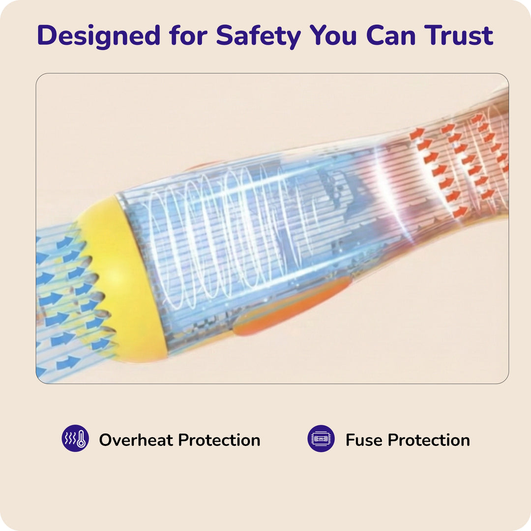 Internal airflow, safety features, and a trustworthy design for grooming brush safety