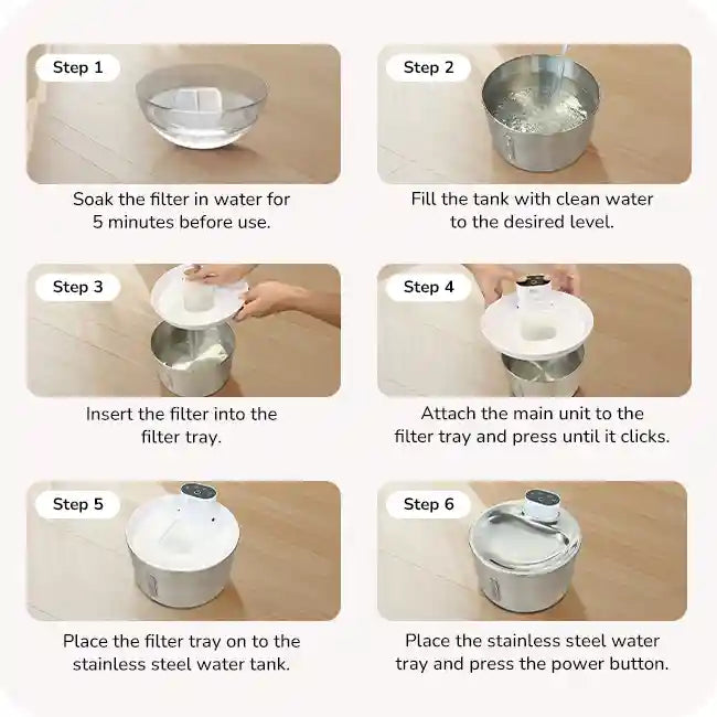 Step‑by‑step assembly of a stainless steel pet water fountain 