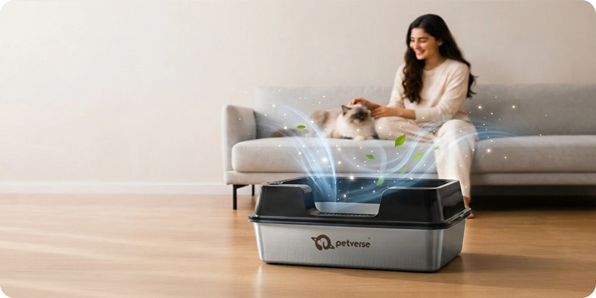 Stainless steel cat litter box open view