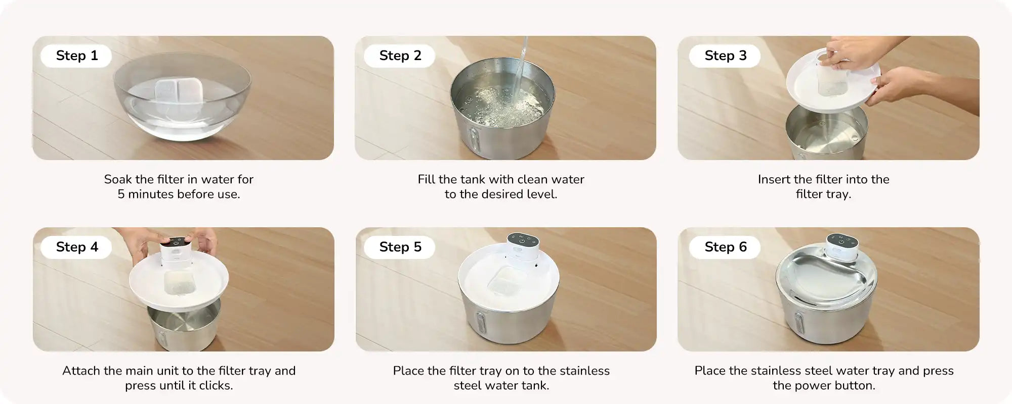 Step‑by‑step assembly of a stainless steel pet water fountain