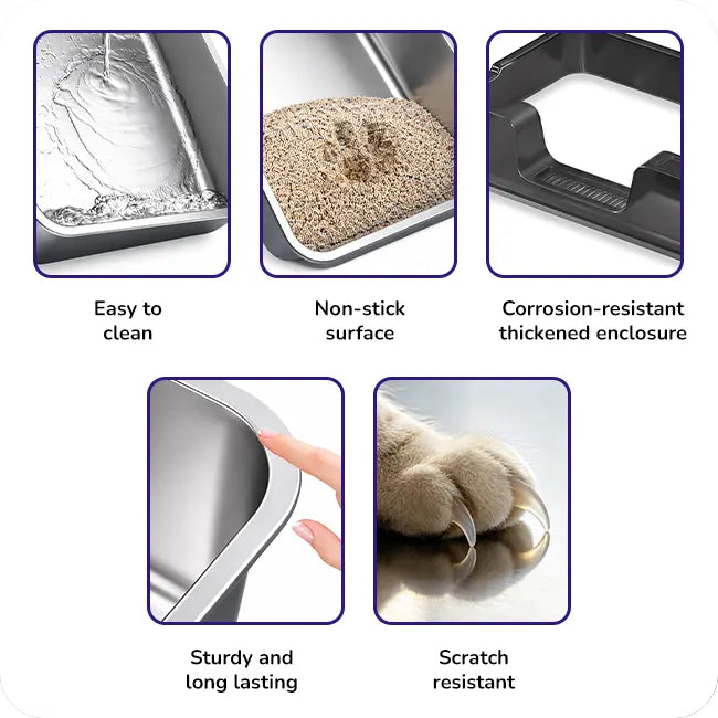 Stainless steel cat litter box side view image