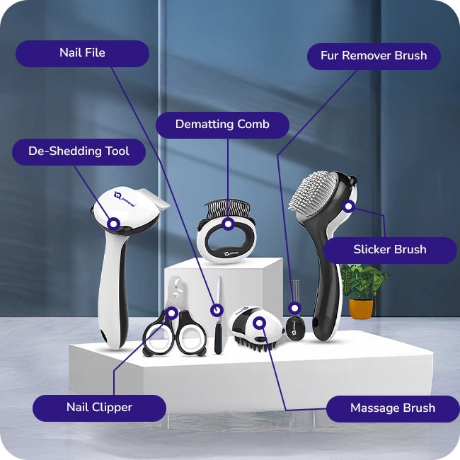 7‑in‑1 multifunctional pet grooming and vacuum kit with detachable brush, clipper and hose for dog and cat fur grooming