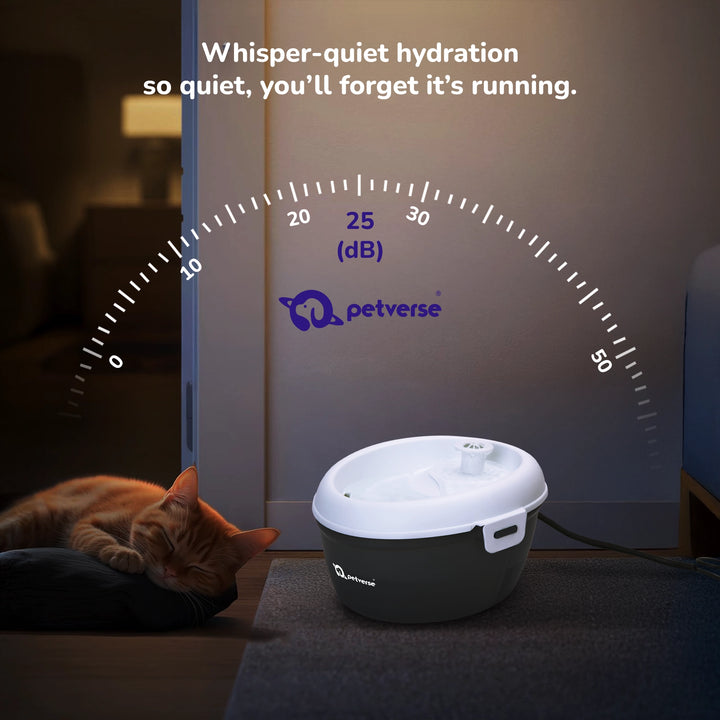 Whisper-quiet automatic pet water fountain.