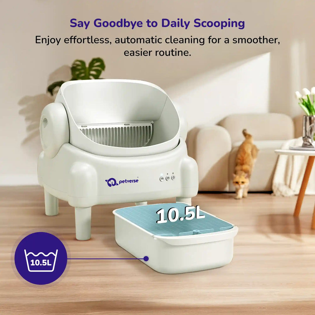 Petverse automatic cat litter box with a 10.5 L waste drawer front