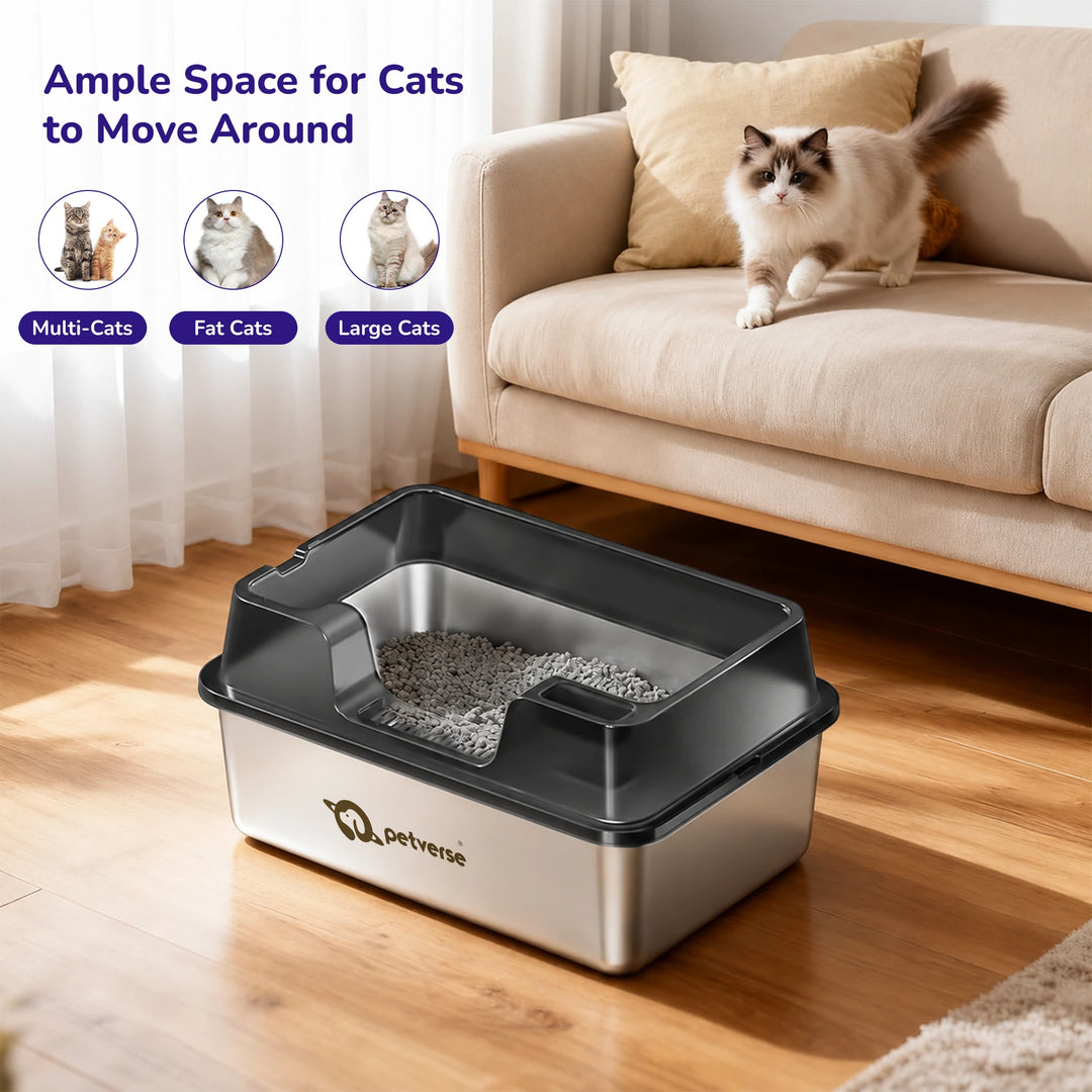 Stainless Steel Cat Litter Box - Size XL – Center Opening