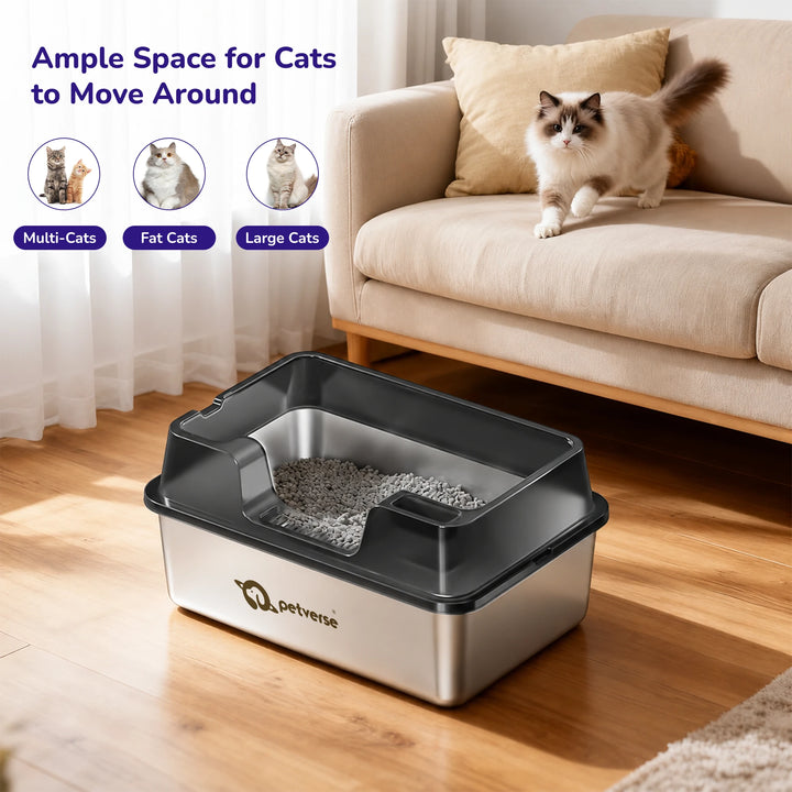 Stainless Steel Cat Litter Box - Size XL – Center Opening