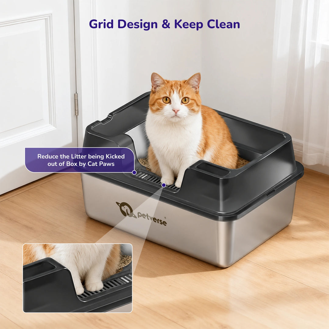 Stainless Steel Cat Litter Box - Size XL – Center Opening