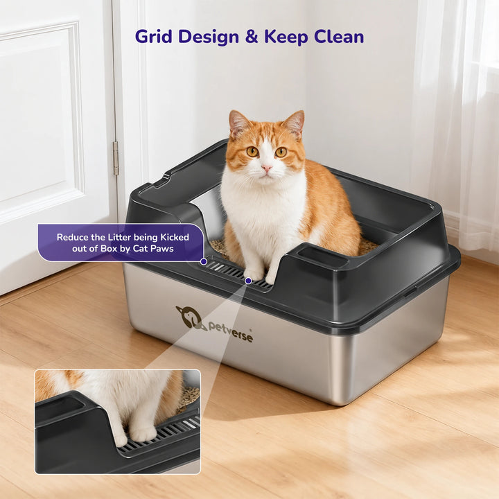 Stainless Steel Cat Litter Box - Size XL – Center Opening