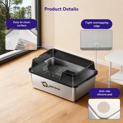 Stainless Steel Cat Litter Box - Size XL – Center Opening