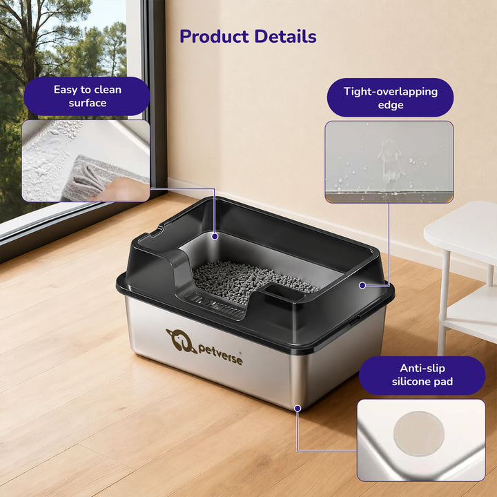 Stainless Steel Cat Litter Box - Size XL – Center Opening