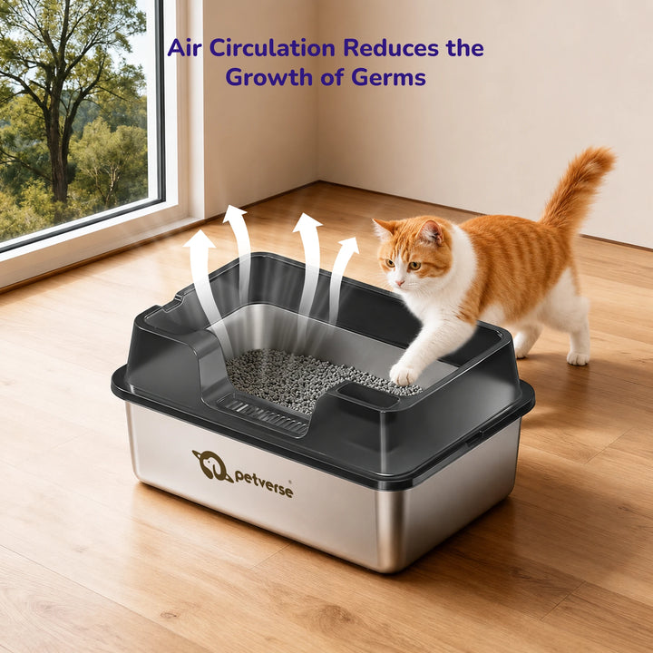 Stainless Steel Cat Litter Box - Size XL – Center Opening
