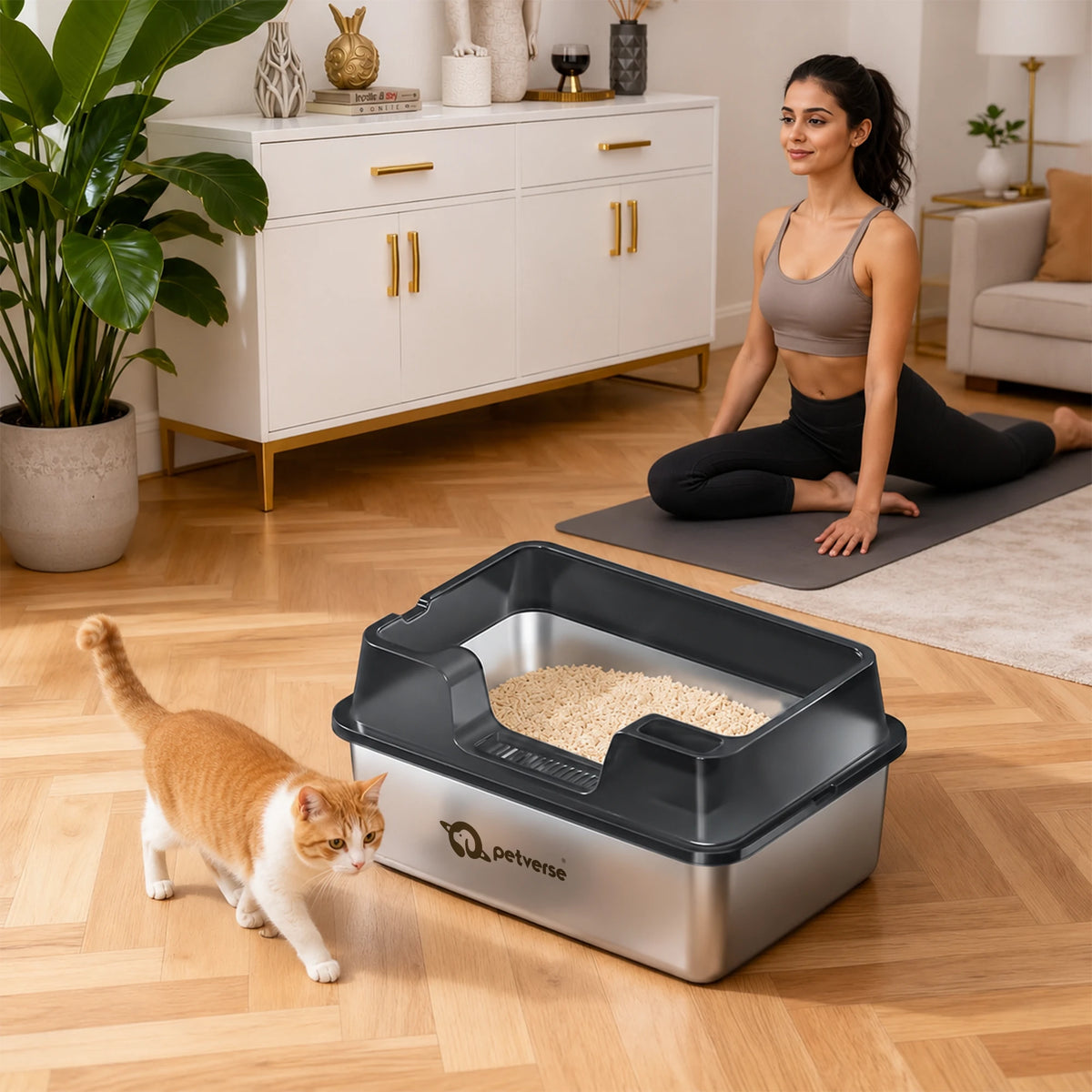 Stainless Steel Cat Litter Box - Size XL – Center Opening