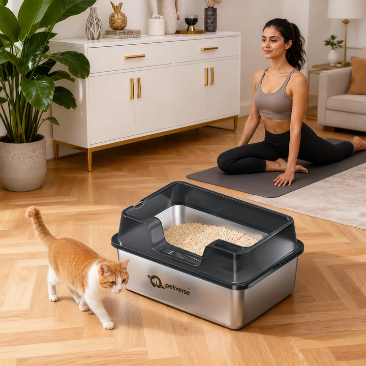 Stainless Steel Cat Litter Box - Size XL – Center Opening