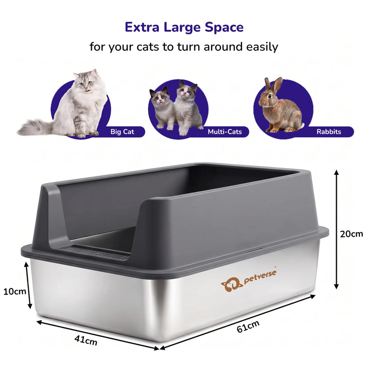 Stainless Steel Cat Litter Box - Size XL – Side Opening