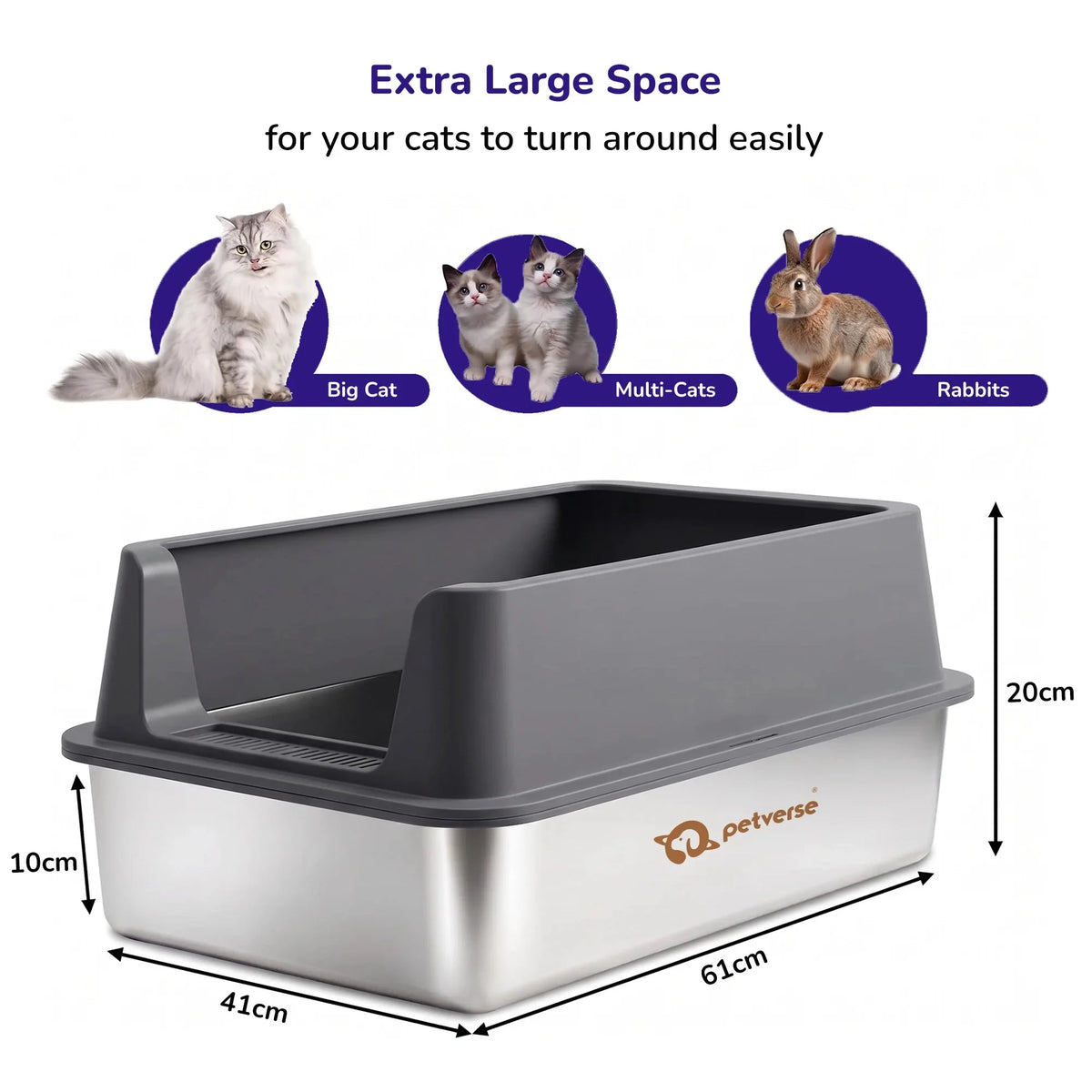 Stainless Steel Cat Litter Box - Size XL – Side Opening