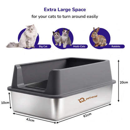Stainless Steel Cat Litter Box - Size XL – Side Opening