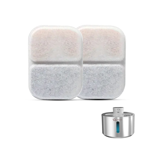 Cat water fountain with two replacement filters.