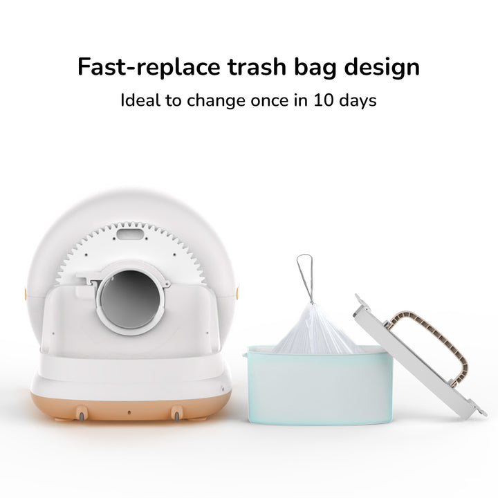 Innovative trash bag designed for use once every 10 days for long-lasting durability.
