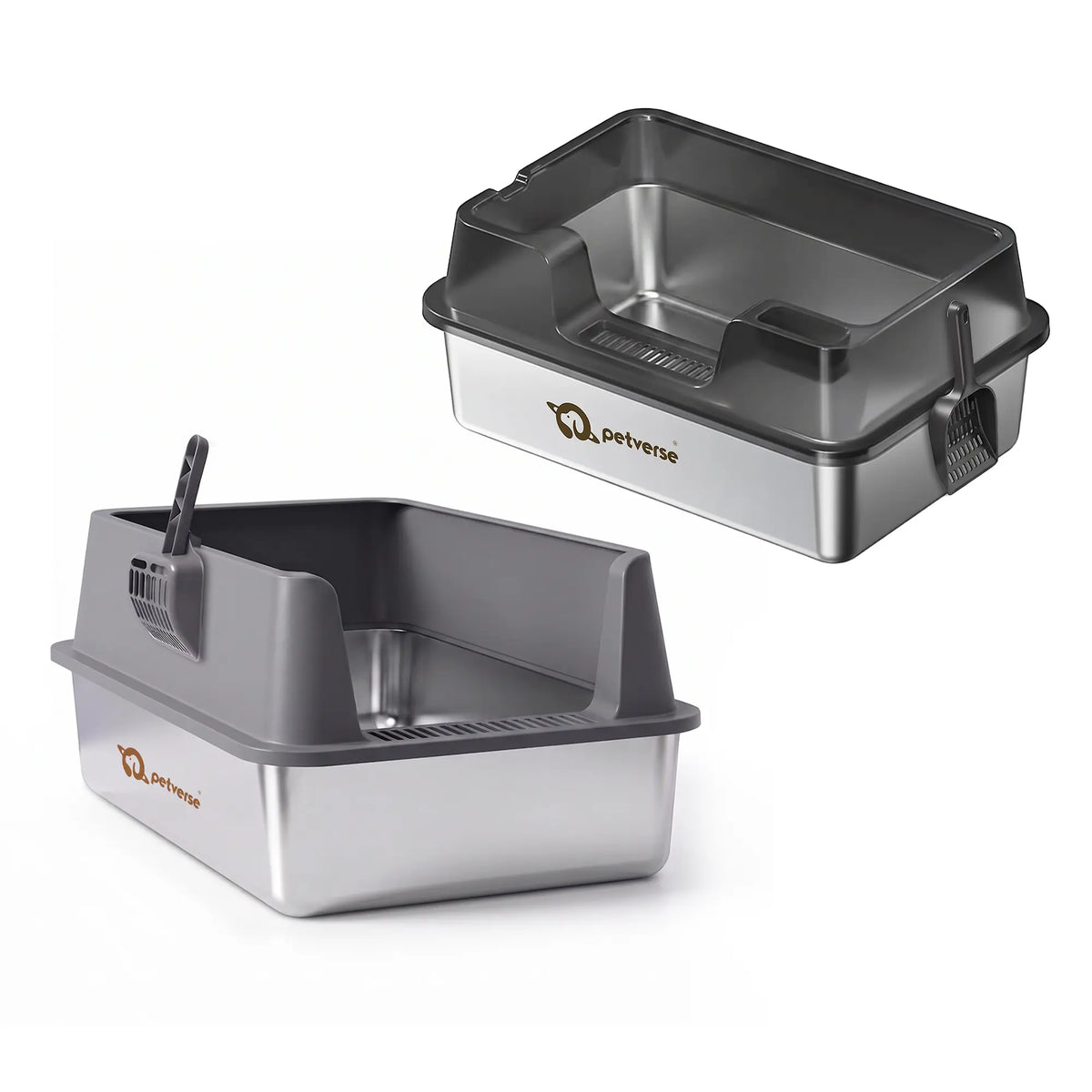 Stainless Steel Cat Litter Box (XL) Side & Center Opening - Bundle
